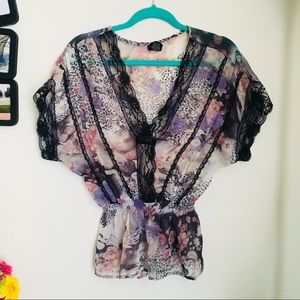 Vanity pink and purple floral blouse